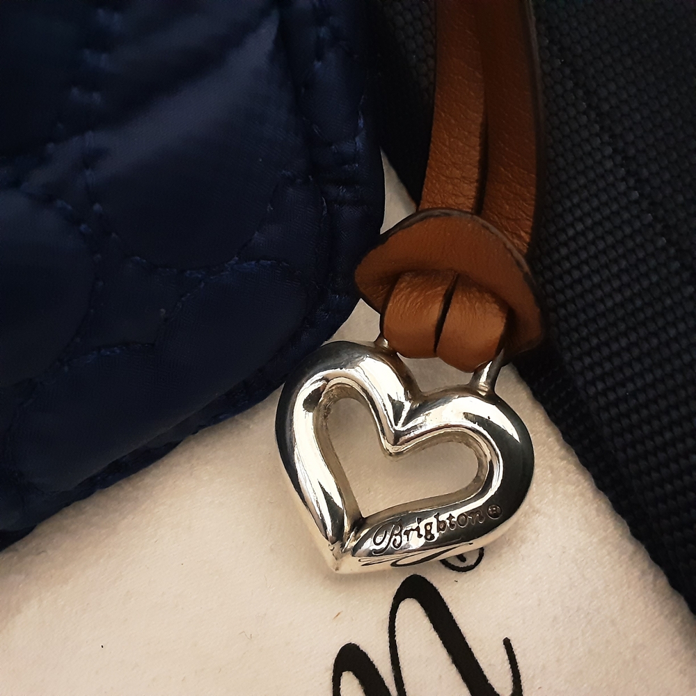 Brighton Quilted Navy Crossbody Tan Trim & Heart Charm - Picture 7 of 11